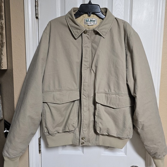 80s Vintage L.L.Bean Field Bomber‎ Jacket Sage Khaki - Cotton/Nylon Size Lg- USA